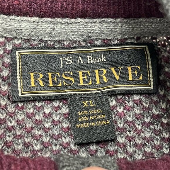 Jos A Bank Reserve Sweater Mens XL Wool Blend Zip Cardigan Gray Ribbed Mock Neck - Picture 5 of 9